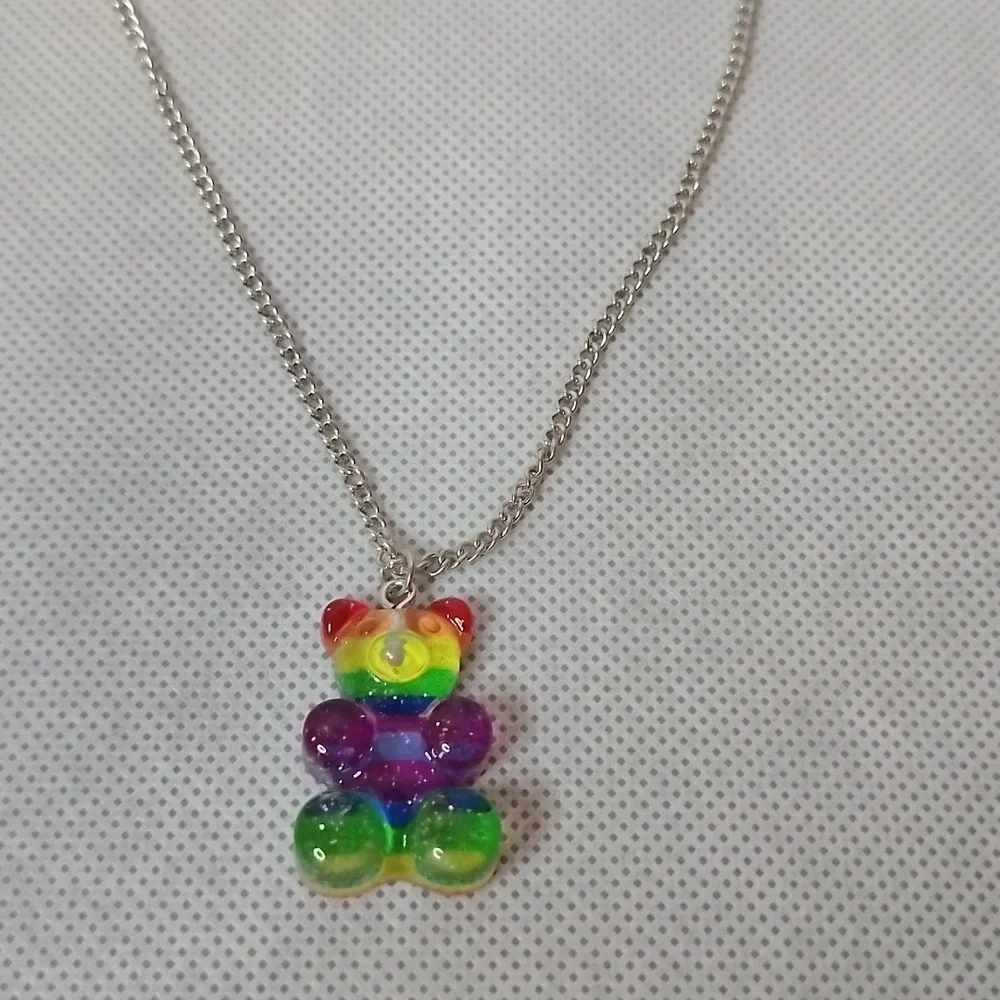 Girls / Womens Rainbow Teddy Bear Necklace